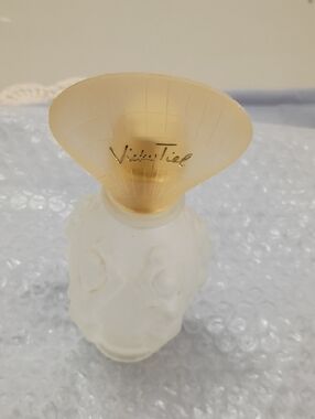 Vintage Frosted Glass Perfume Bottle with Ivory Top Empty